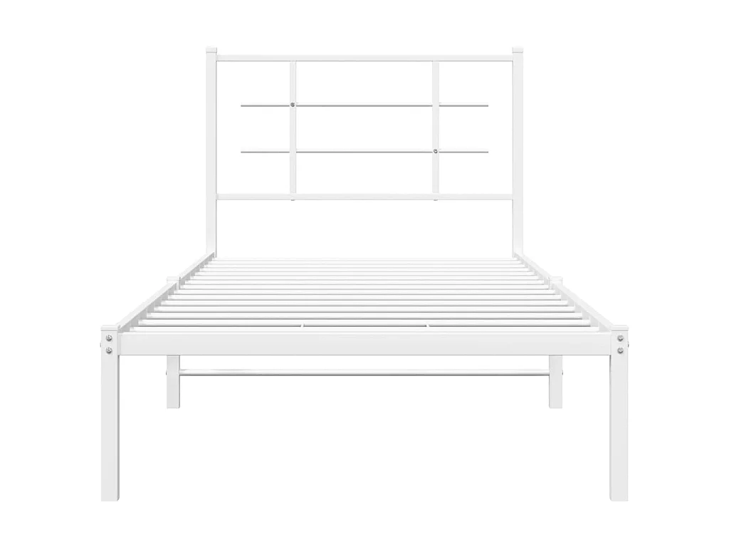 Cadre de lit métal sans matelas avec tête de lit blanc 90x200cm
