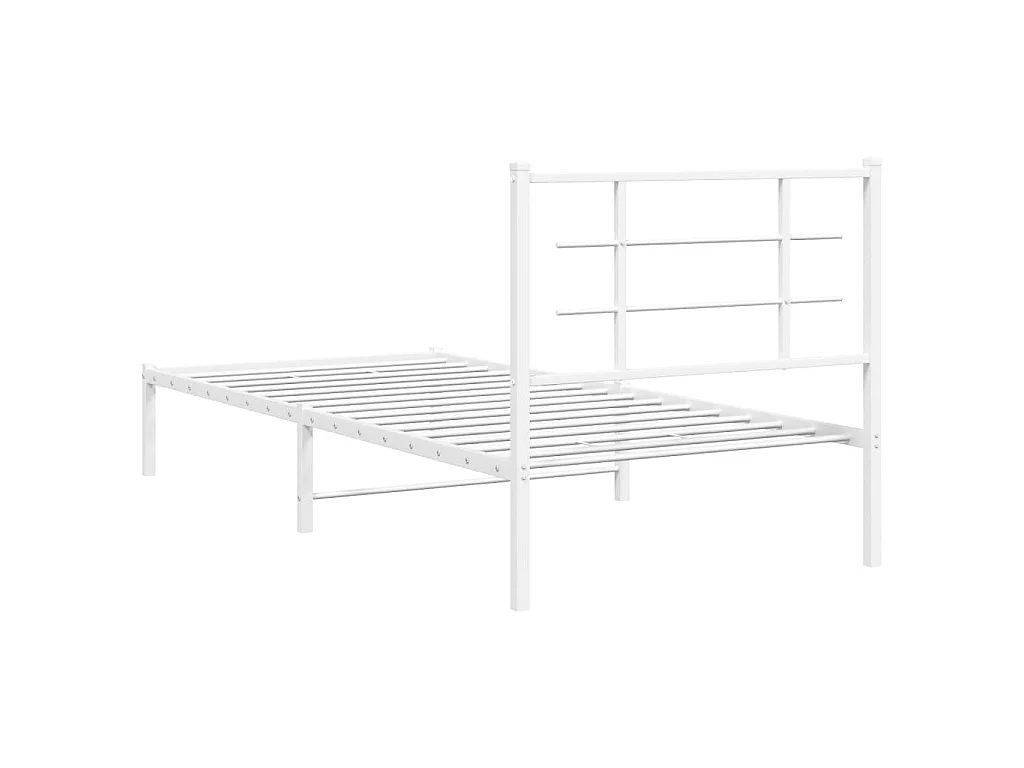 Cadre de lit métal sans matelas avec tête de lit blanc 90x200cm