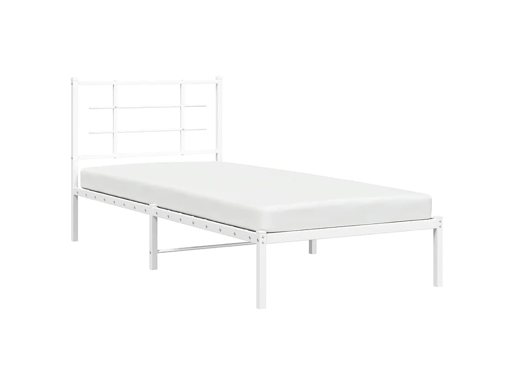 Cadre de lit métal sans matelas avec tête de lit blanc 90x200cm
