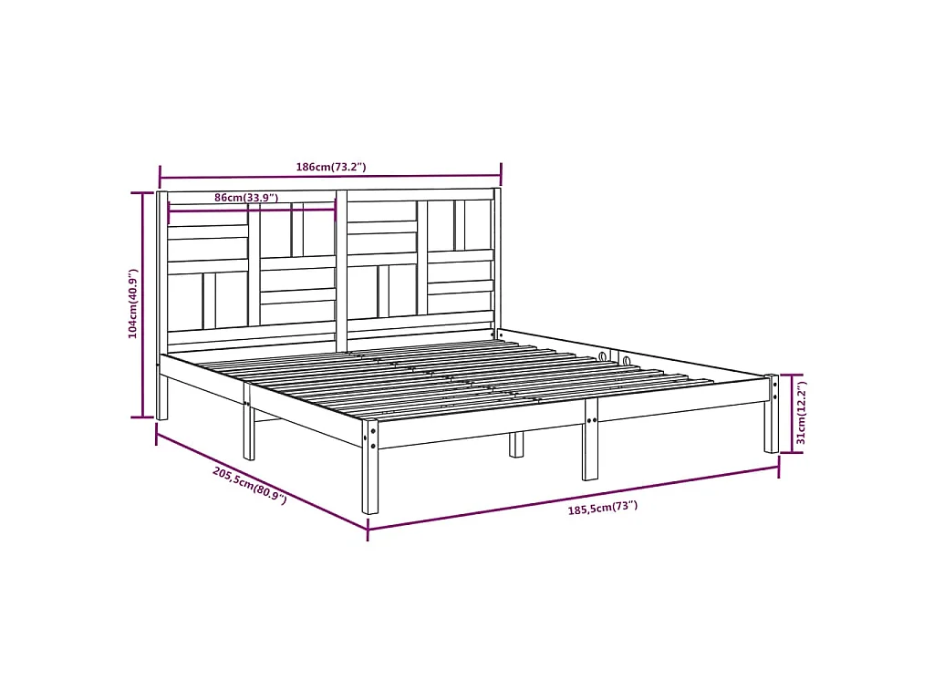Bedframe zonder matras massief hout 180x200 cm