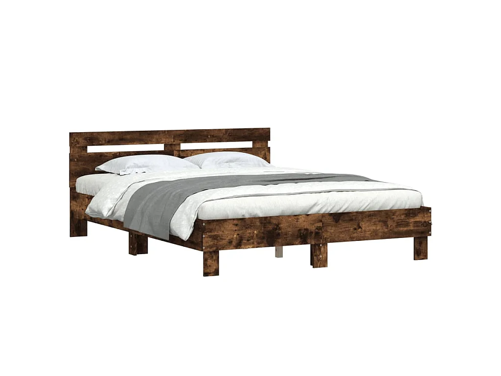 Cama con cabecero madera de ingeniería roble ahumado 140x200 cm