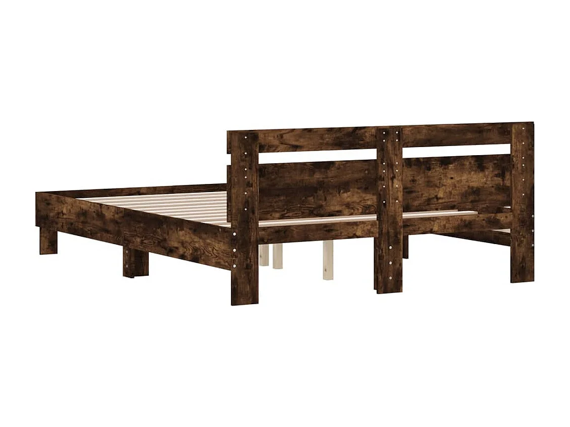 Cama con cabecero madera de ingeniería roble ahumado 140x200 cm