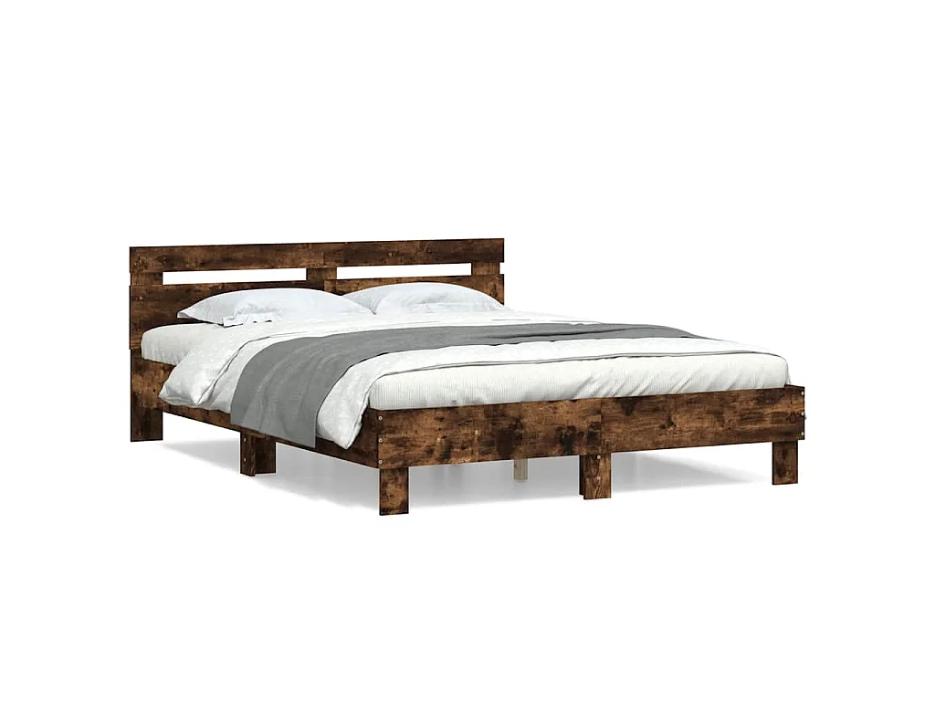 Bedframe met hoofdeinde bewerkt hout gerookt eiken 140x200 cm