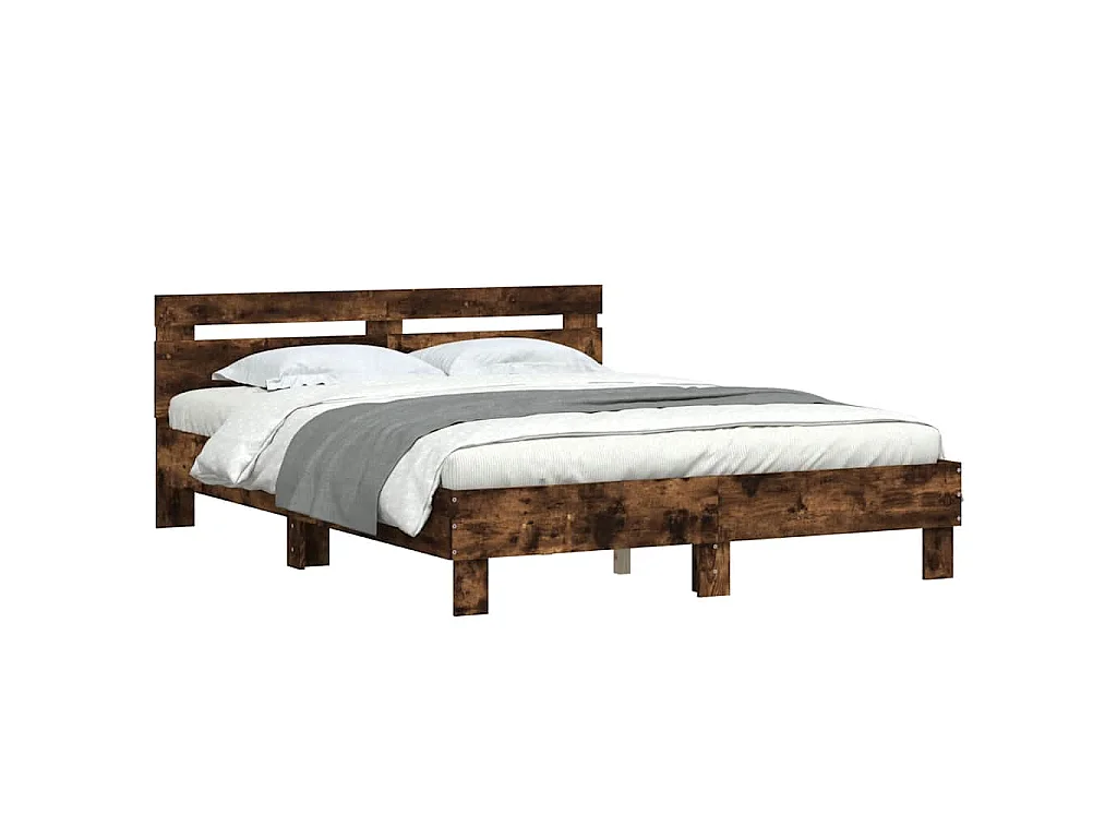 Bedframe met hoofdeinde bewerkt hout gerookt eiken 140x200 cm
