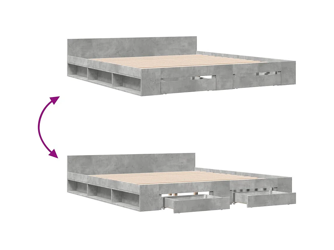Bedframe met lades bewerkt hout betongrijs 180x200 cm