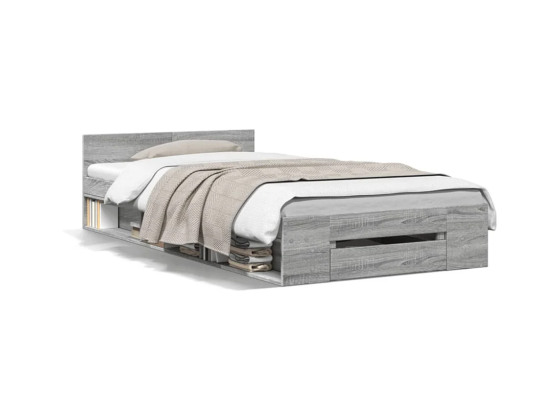 Cadre de lit avec tiroir sans matelas sonoma gris 90x200 cm