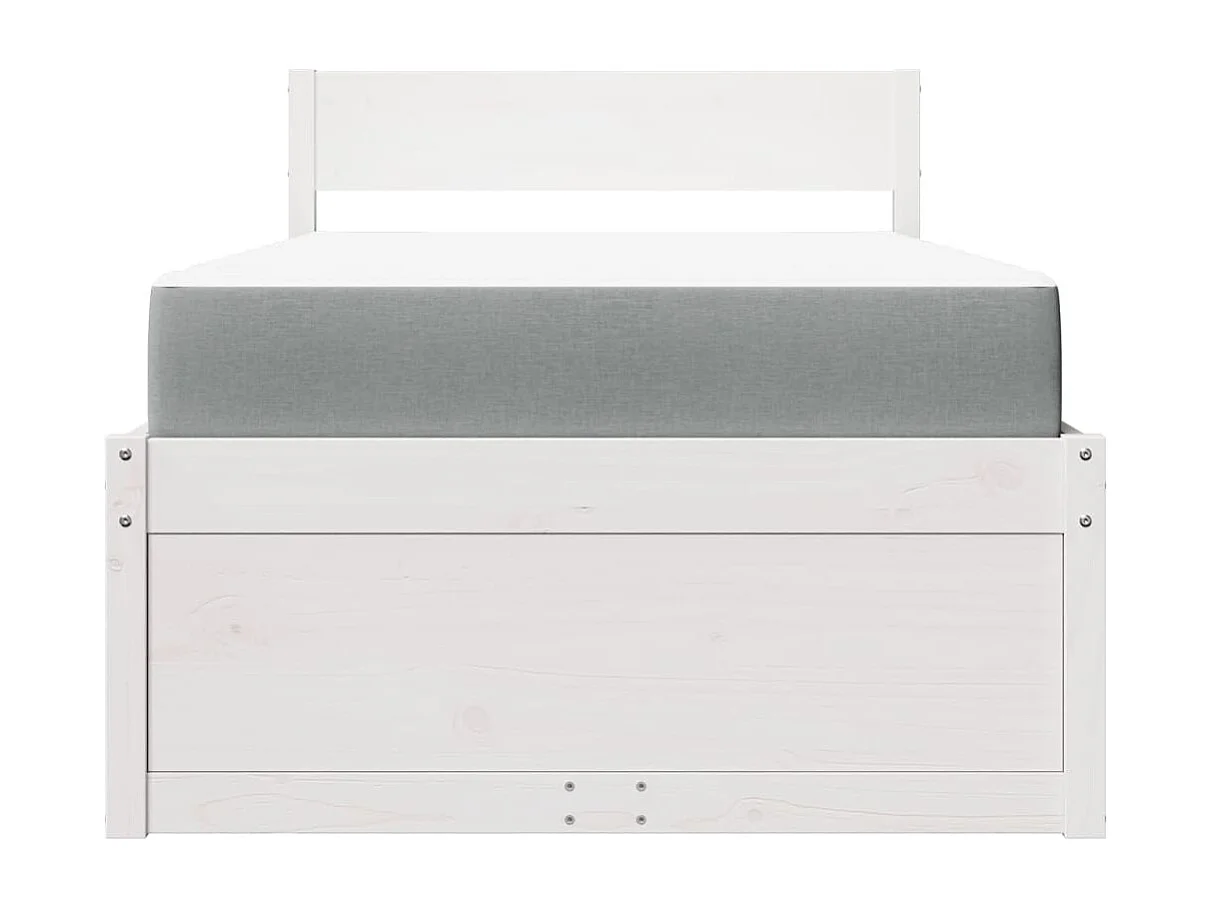 Letto Cassetti e Materasso Bianco 90x200 cm Legno Massello Pino