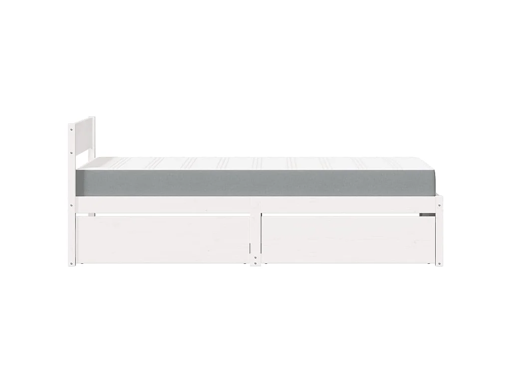 Letto Cassetti e Materasso Bianco 90x200 cm Legno Massello Pino