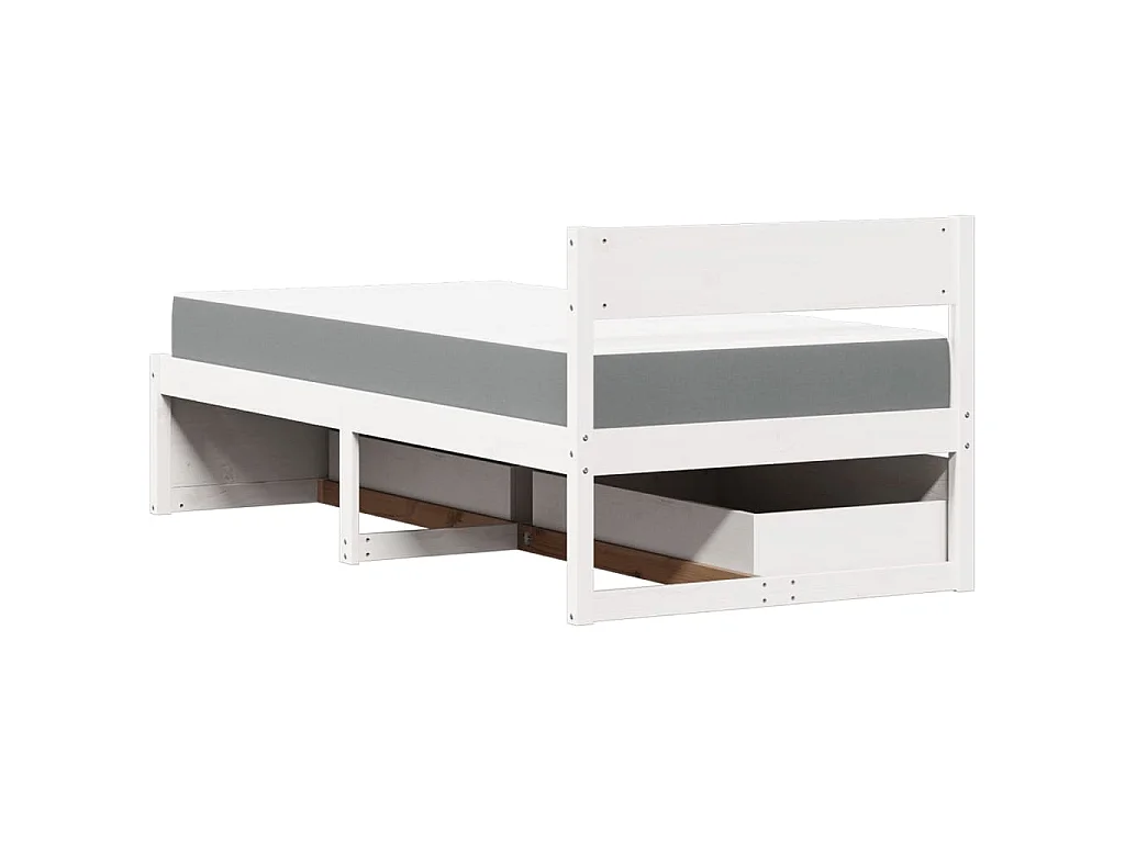 Letto Cassetti e Materasso Bianco 90x200 cm Legno Massello Pino