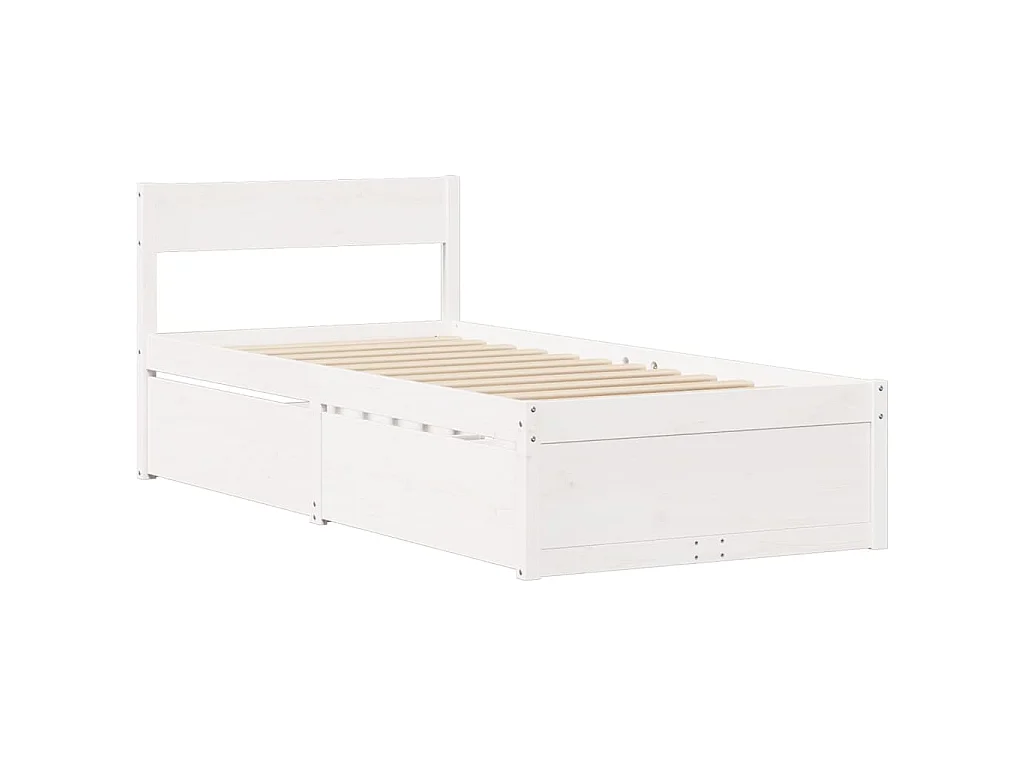Letto Cassetti e Materasso Bianco 90x200 cm Legno Massello Pino