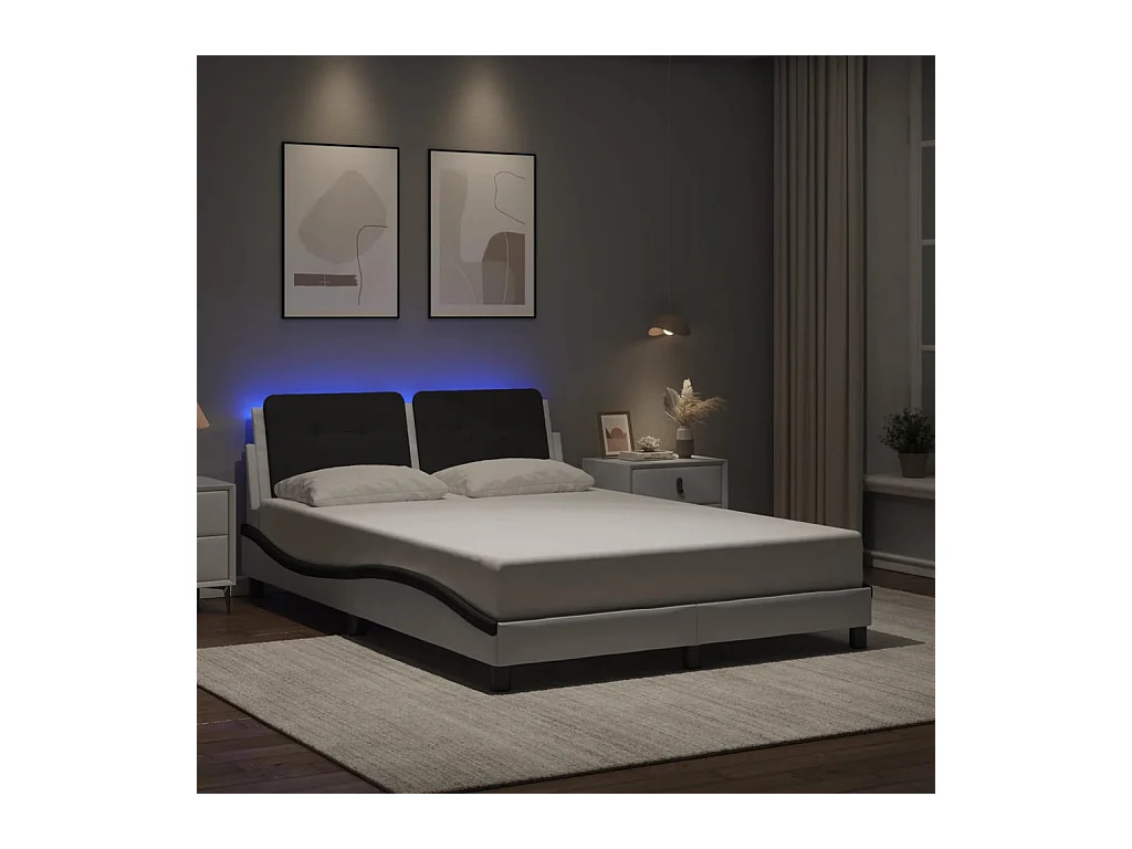 Giroletto con Luci LED Bianco e Nero 120x200 cm in Similpelle