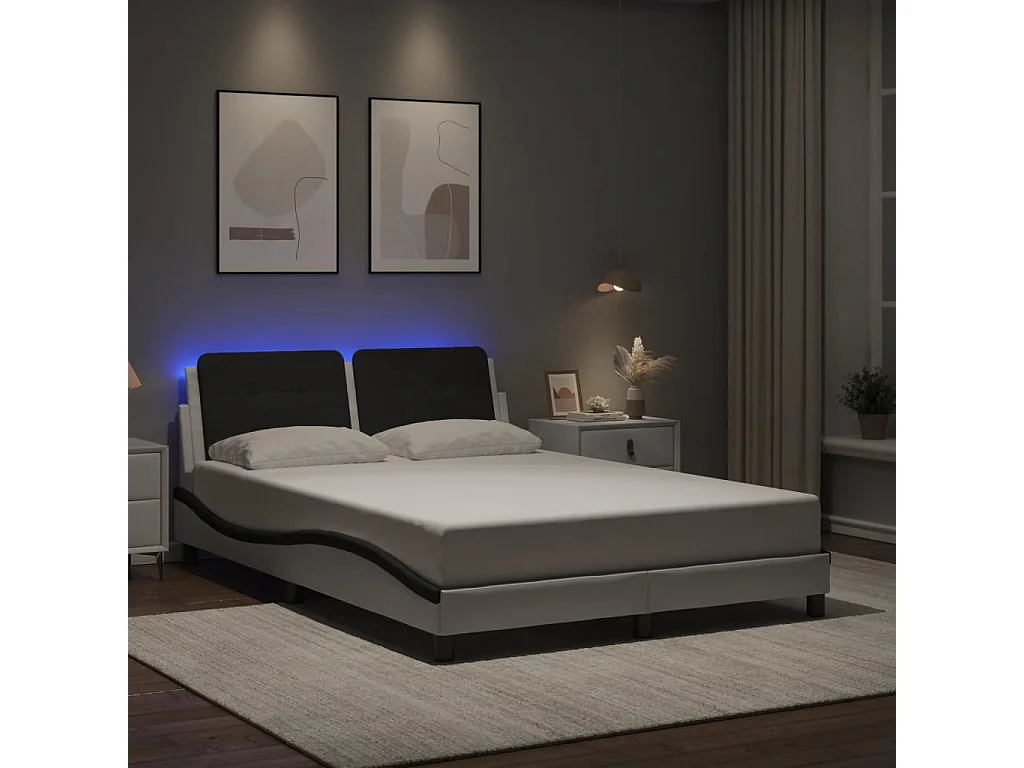 Bedframe met LED zonder matras "Zadar" wit en zwart 120x200 cm