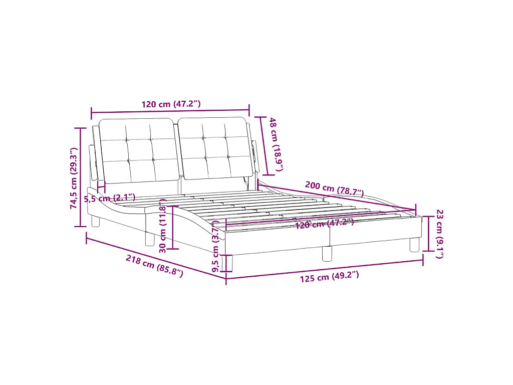 Bedframe met LED zonder matras "Zadar" wit en zwart 120x200 cm