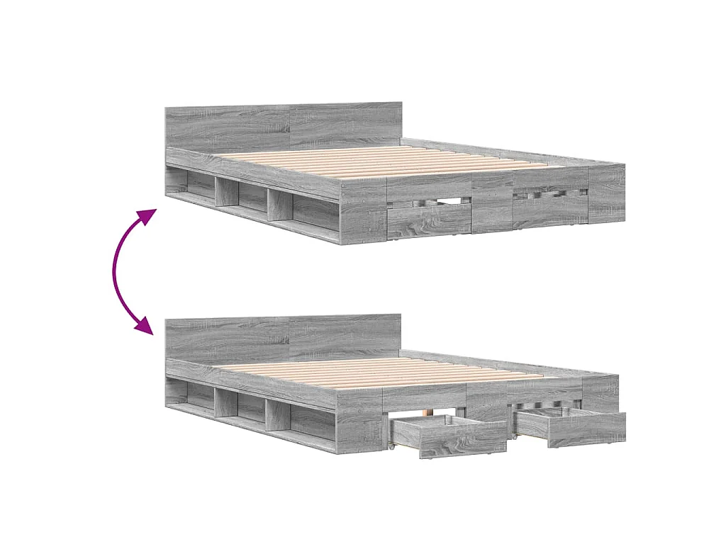 Bedframe met lades bewerkt hout grijs sonoma eiken 140x190 cm
