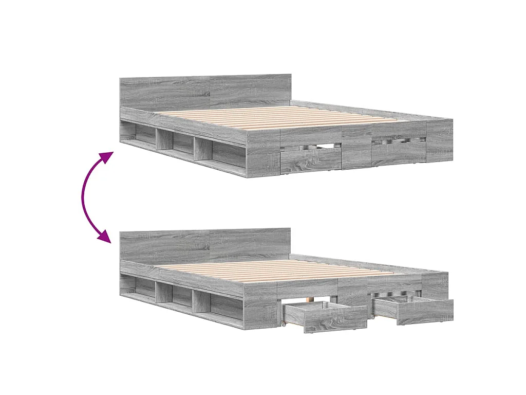 Bedframe met lades bewerkt hout grijs sonoma eiken 140x190 cm