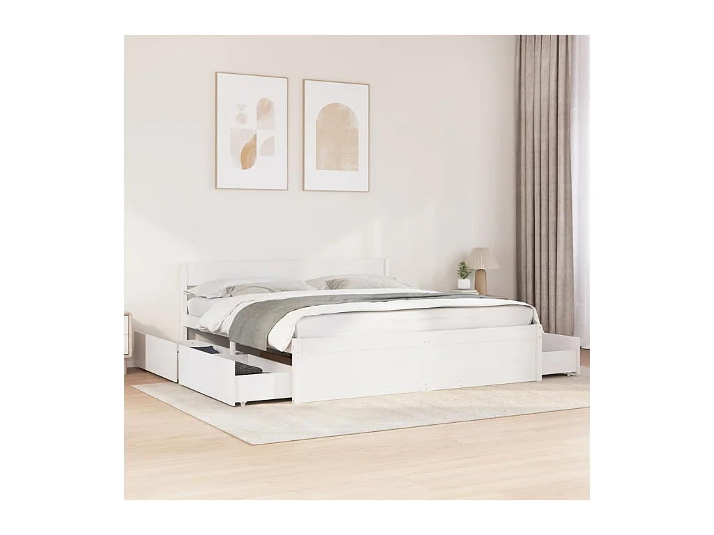 Cadre de lit sans matelas blanc 180x200 cm bois massif de pin