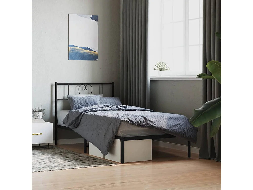 Cadre de lit métal sans matelas avec tête de lit noir 90x190 cm
