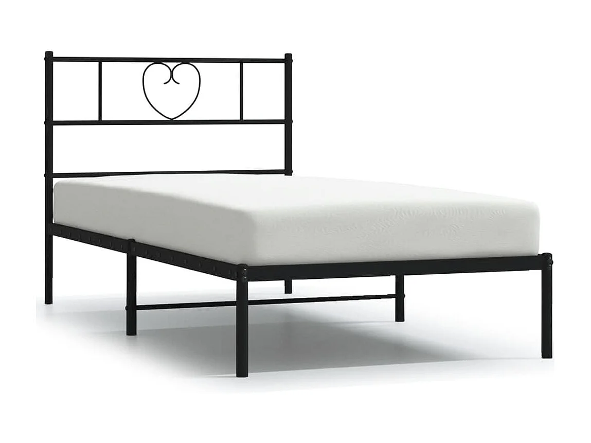 Cadre de lit métal sans matelas avec tête de lit noir 90x190 cm