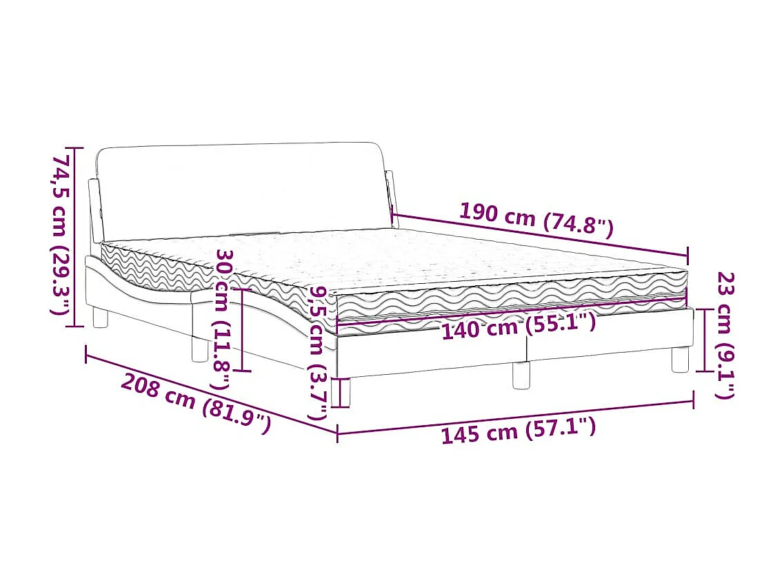 Lit avec matelas Dover bleu 140x190 cm velours