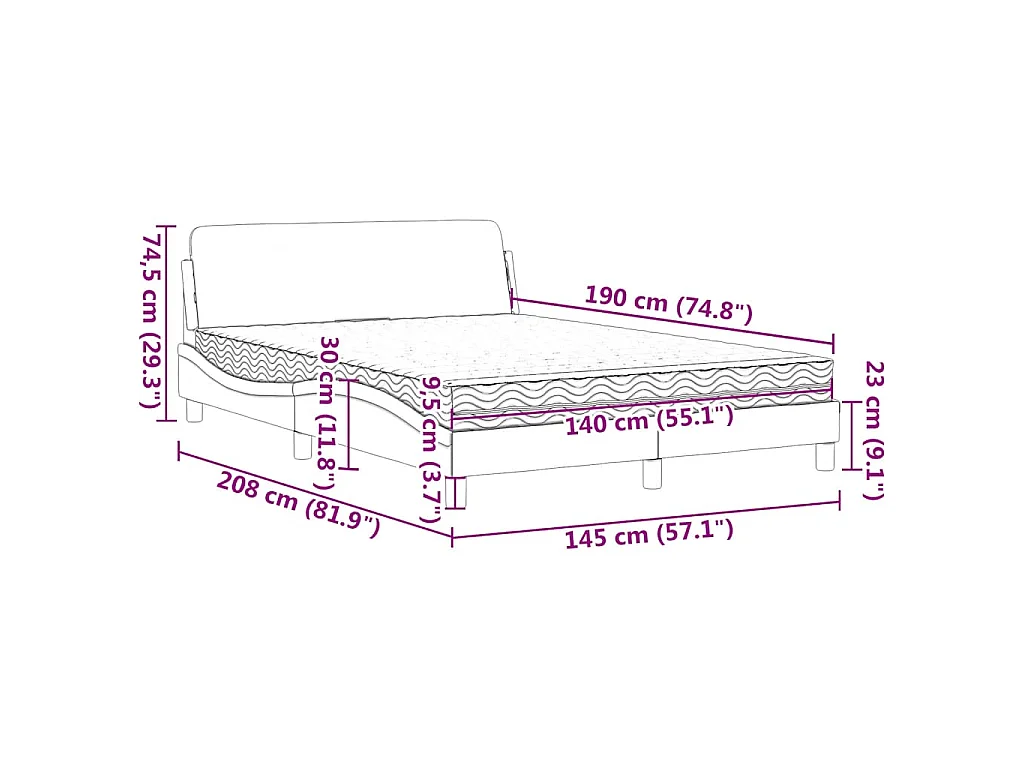 Bed met matras "Dover" fluweel blauw 140x190 cm