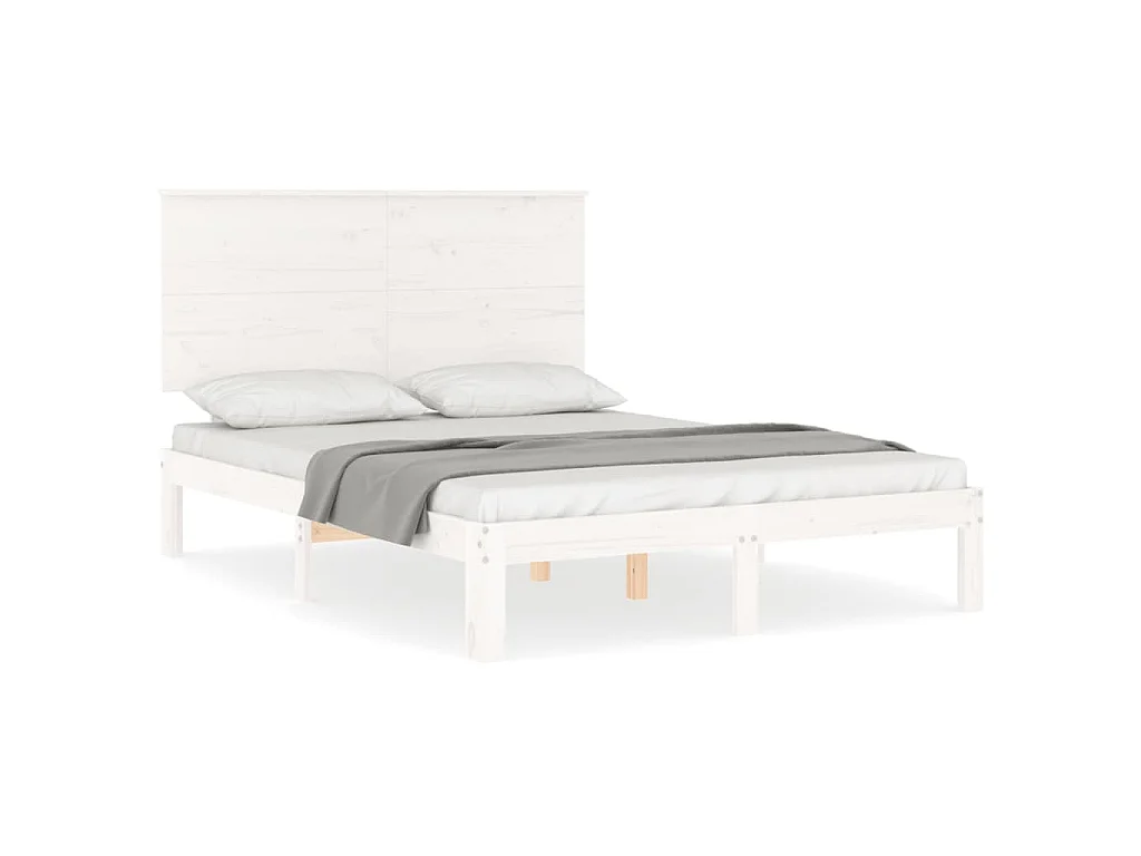 Estructura cama de matrimonio con cabecero madera maciza blanco