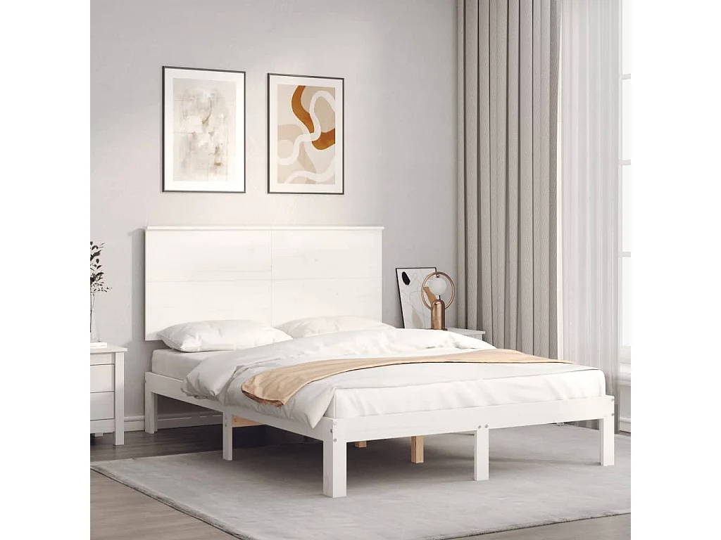 Estructura cama de matrimonio con cabecero madera maciza blanco