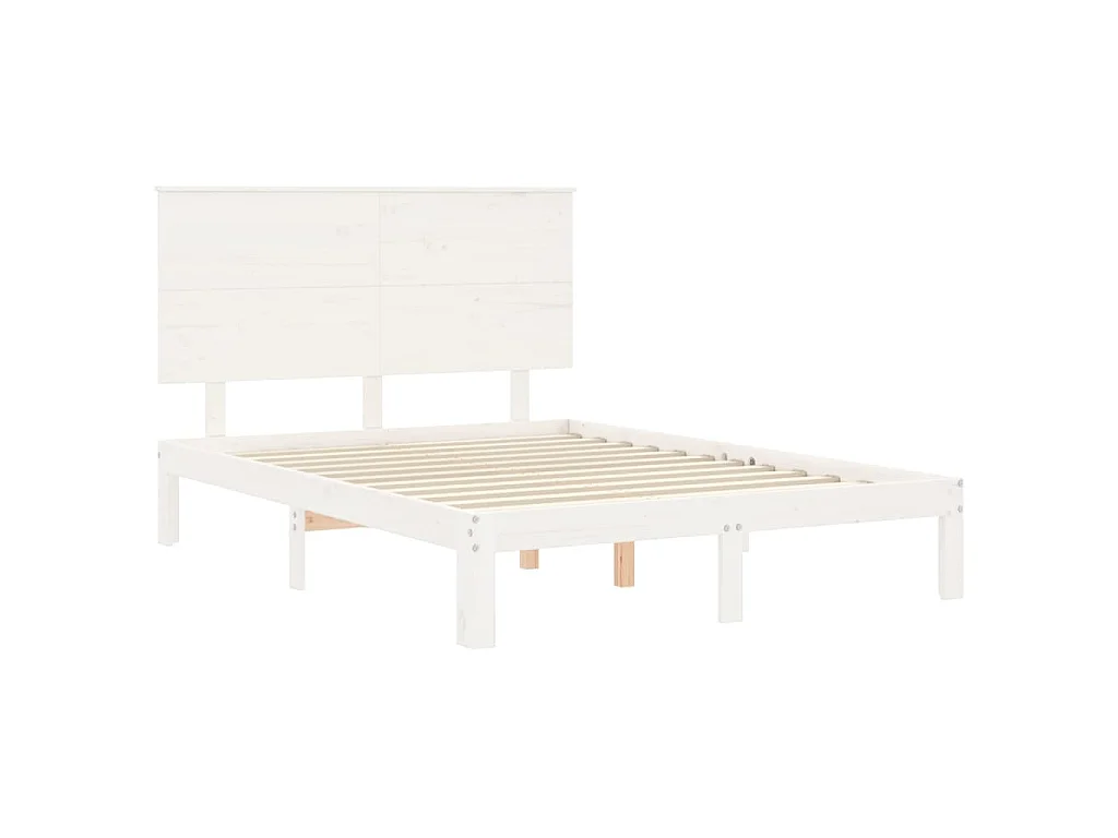 Estructura cama de matrimonio con cabecero madera maciza blanco