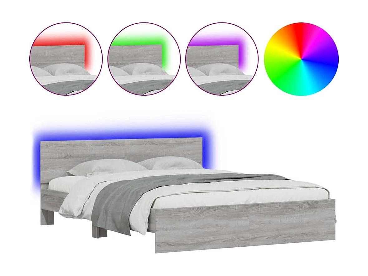 Bedframe met hoofdeinde en LED-licht grijs sonoma 160x200 cm