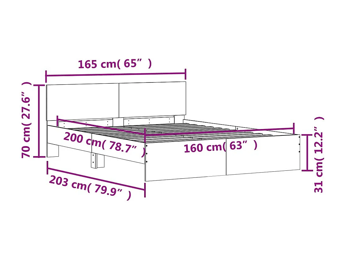 Bedframe met hoofdeinde en LED-licht grijs sonoma 160x200 cm