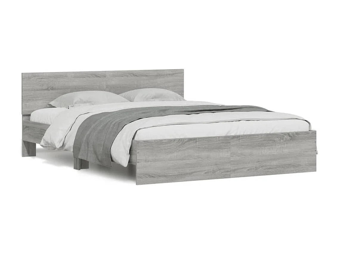 Bedframe met hoofdeinde en LED-licht grijs sonoma 160x200 cm