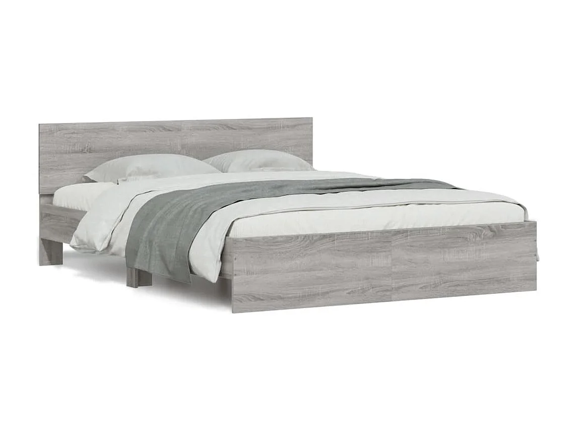 Bedframe met hoofdeinde en LED-licht grijs sonoma 160x200 cm