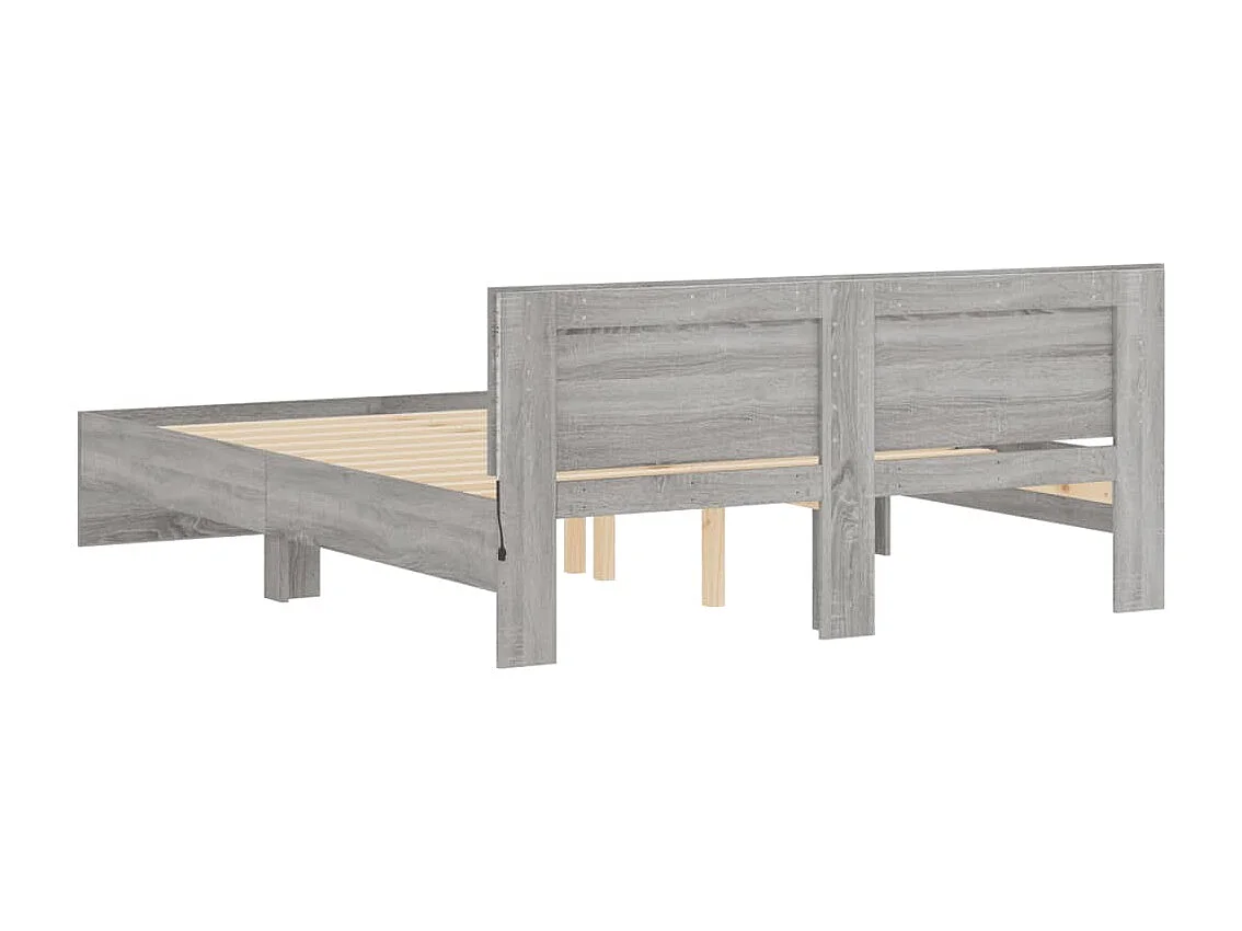 Bedframe met hoofdeinde en LED-licht grijs sonoma 160x200 cm