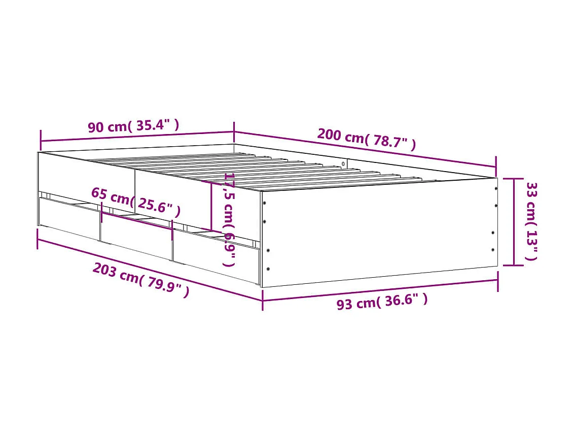Cadre de lit avec tiroirs sans matelas chêne sonoma 90x200 cm