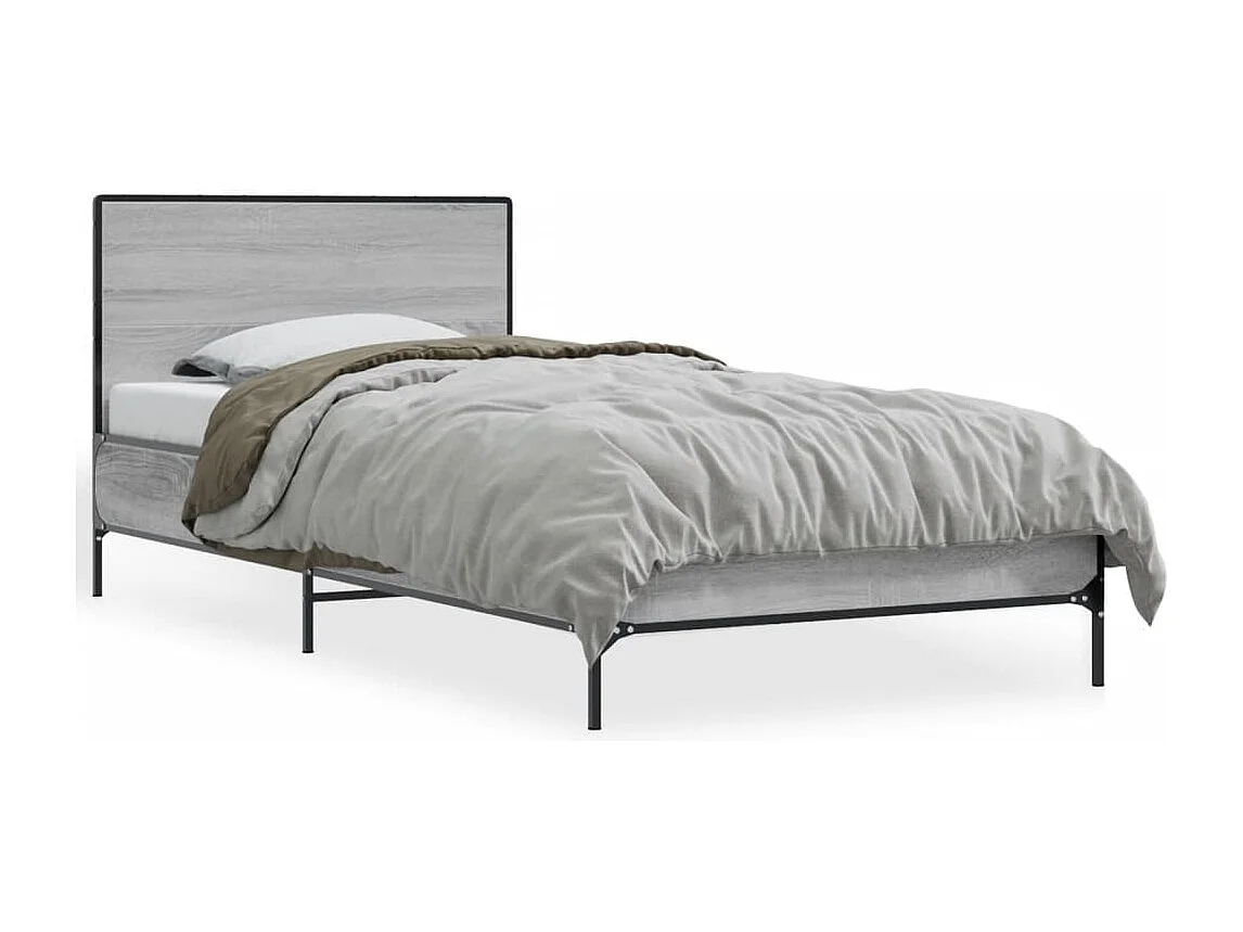 Bedframe bewerkt hout en metaal grijs sonoma eiken 75x190 cm