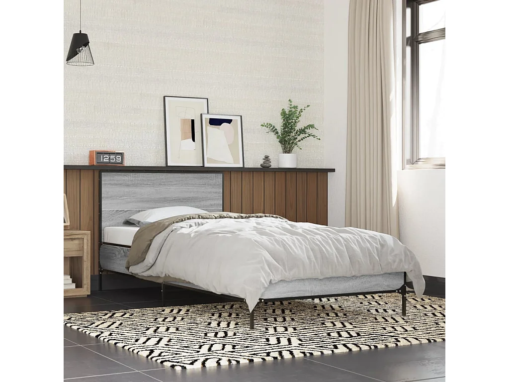 Bedframe bewerkt hout en metaal grijs sonoma eiken 75x190 cm