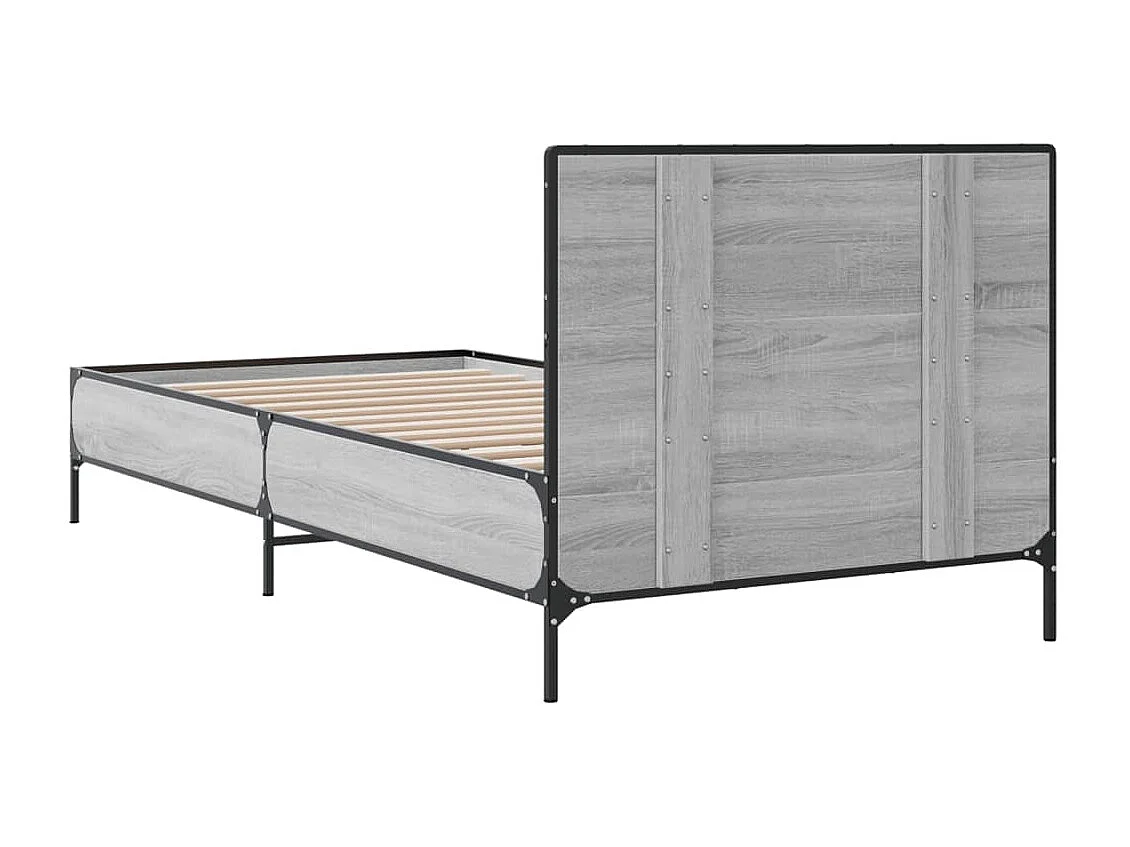 Bedframe bewerkt hout en metaal grijs sonoma eiken 75x190 cm