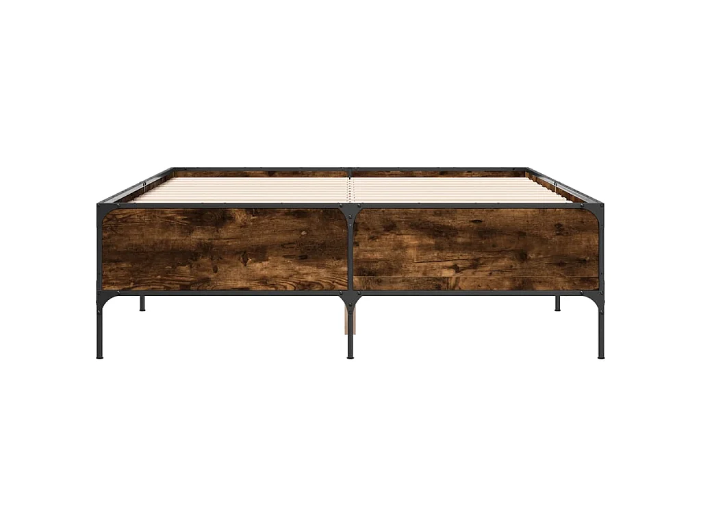 Estructura cama madera ingeniería metal roble ahumado 140x190cm