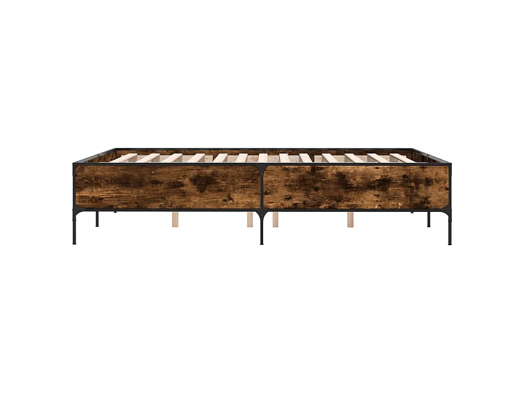 Estructura cama madera ingeniería metal roble ahumado 140x190cm