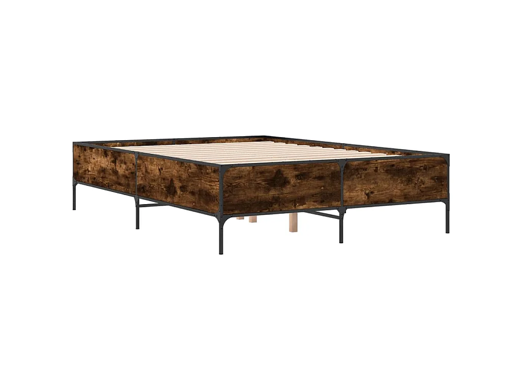 Estructura cama madera ingeniería metal roble ahumado 140x190cm