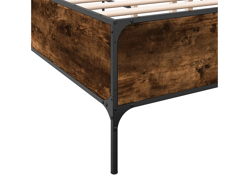 Estructura cama madera ingeniería metal roble ahumado 140x190cm