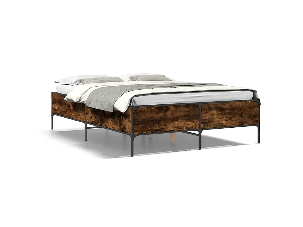Estructura cama madera ingeniería metal roble ahumado 140x190cm