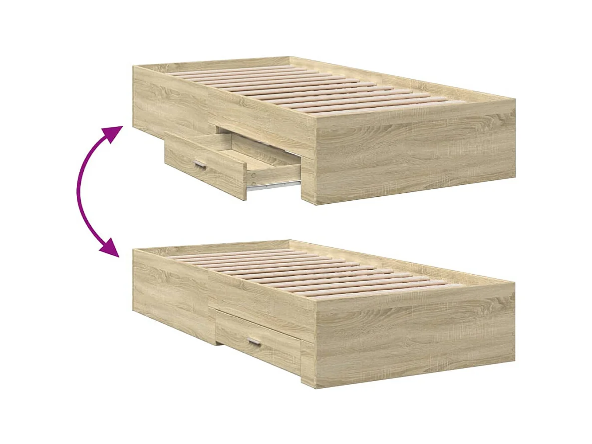 Cadre de lit avec tiroirs sans matelas chêne sonoma 90x200 cm