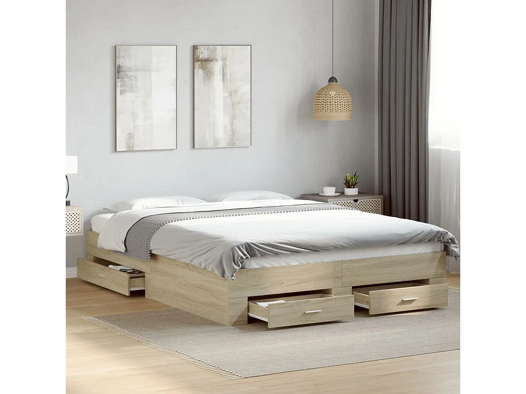 Cadre de lit avec tiroirs sans matelas chêne sonoma 160x200 cm