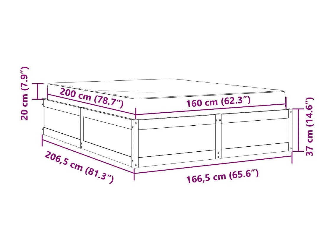 Bed met matras massief grenenhout 160x200 cm