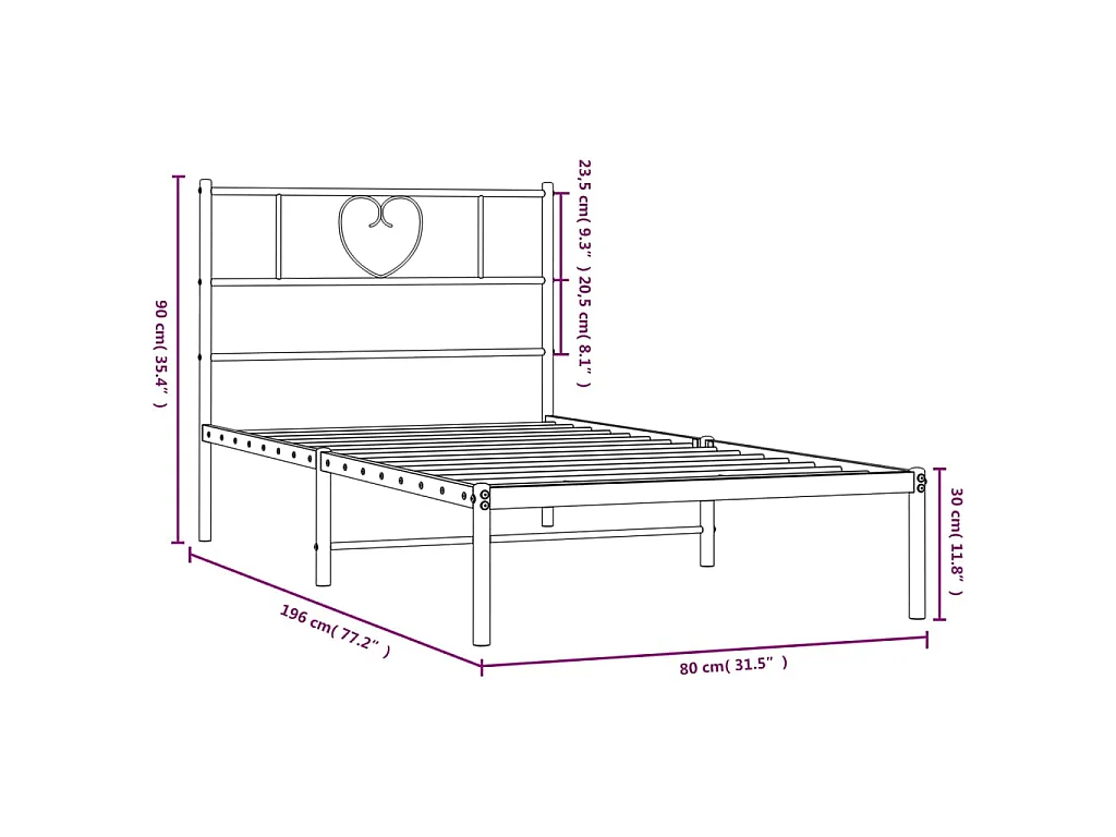 Cadre de lit métal sans matelas avec tête de lit blanc 75x190cm