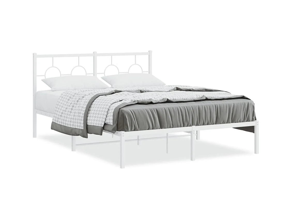 Cadre de lit métal sans matelas et tête de lit blanc 140x190 cm