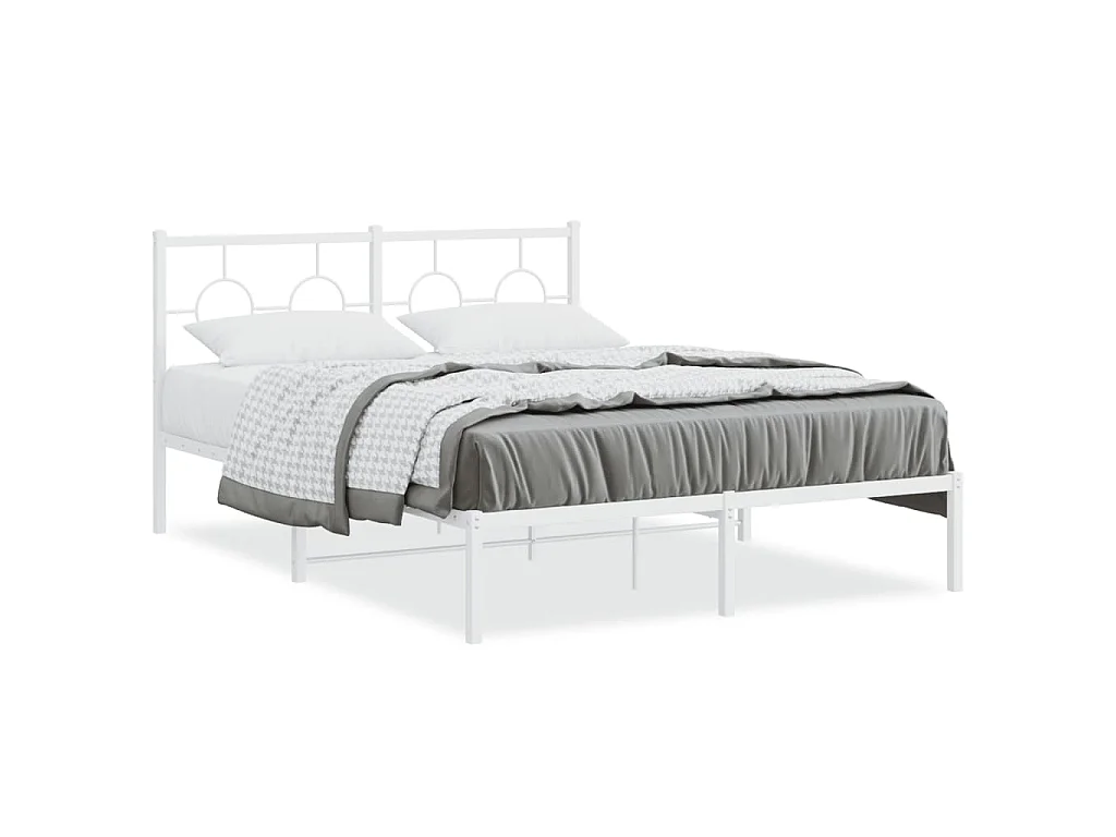 Cadre de lit métal sans matelas et tête de lit blanc 140x190 cm