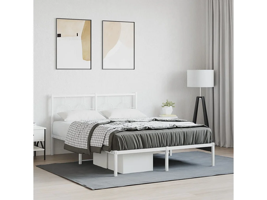 Cadre de lit métal sans matelas et tête de lit blanc 140x190 cm