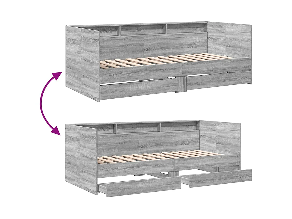 Tagesbett mit Schubladen ohne Matratze Grau Sonoma 75x190 cm