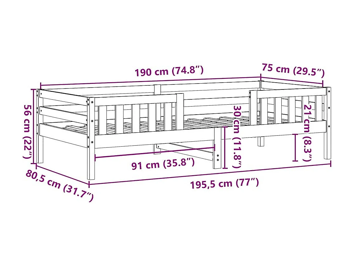 Bedframe zonder matras massief grenenhout 75x190 cm
